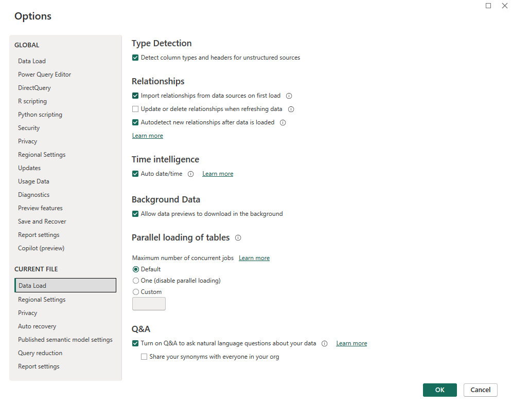 Current File Data Load Settings