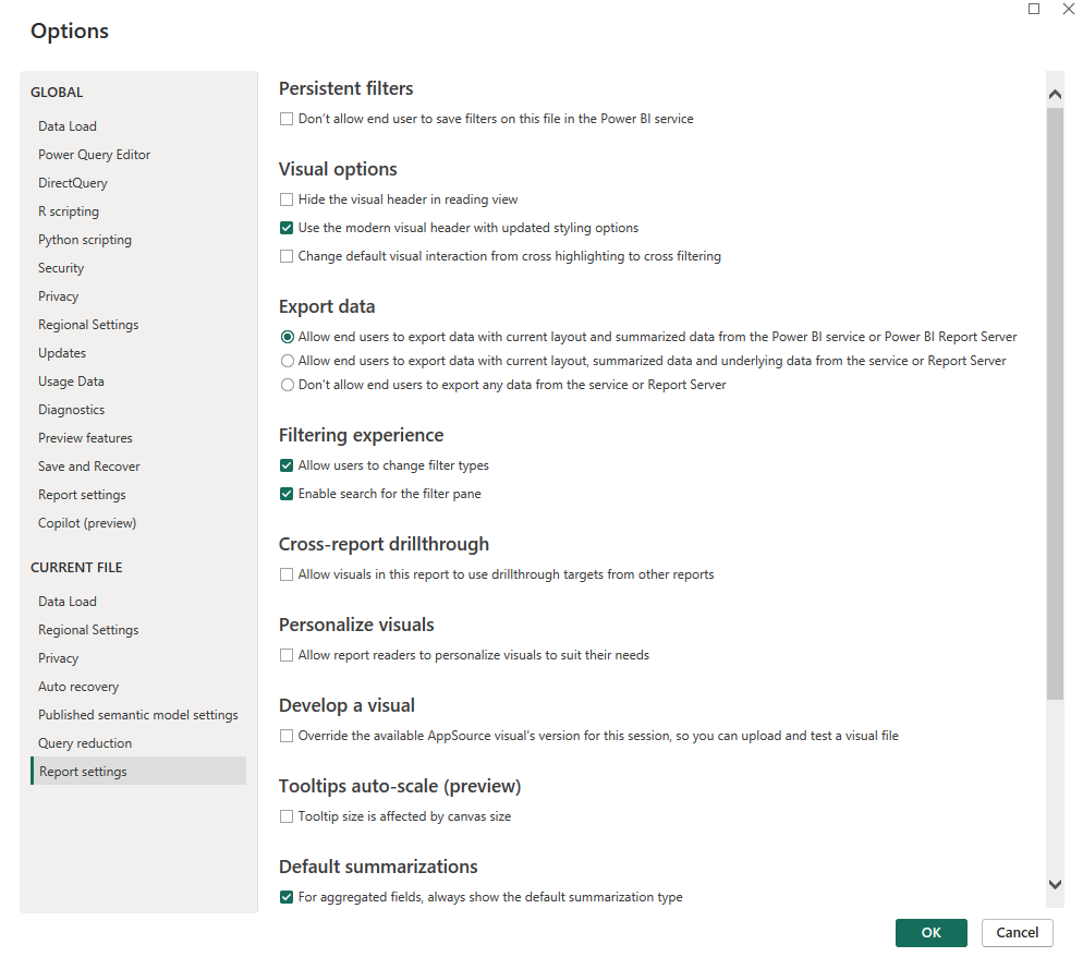 Current File Report Settings