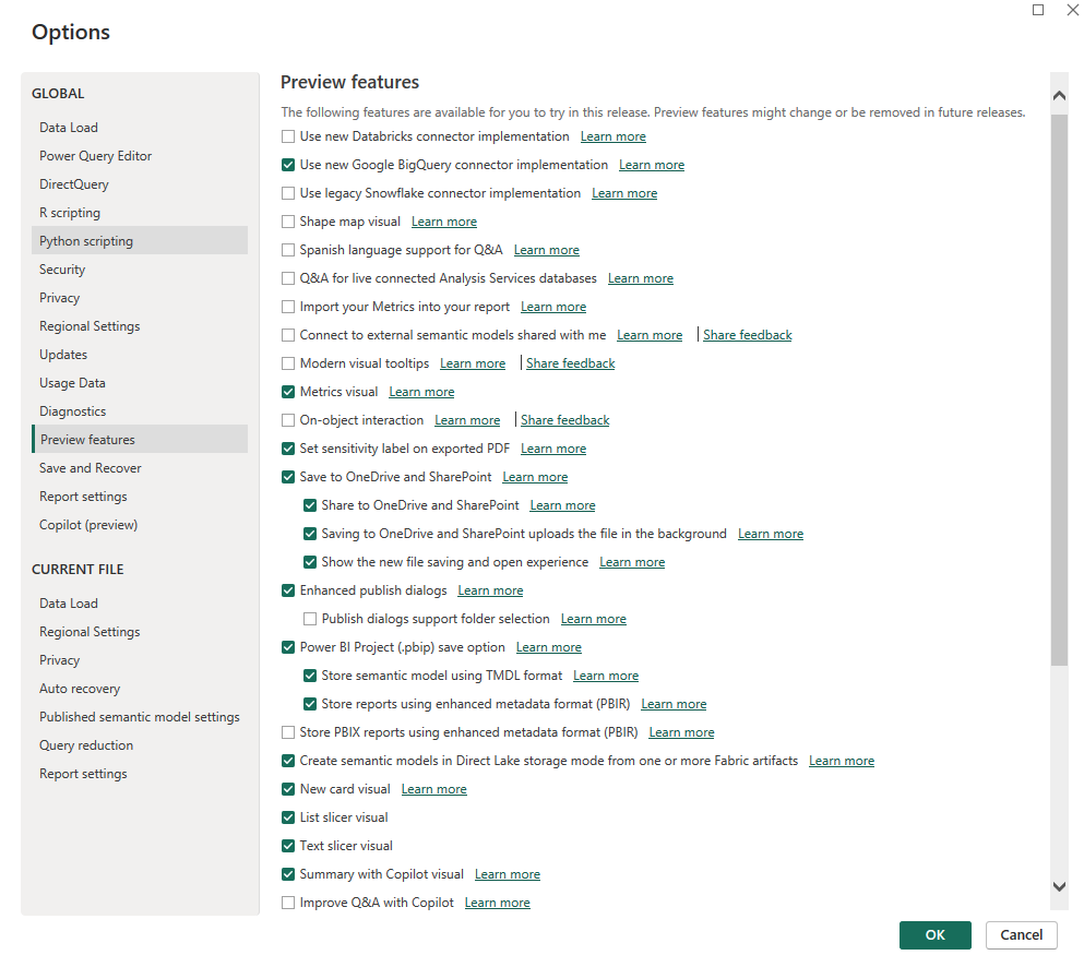 Preview Features in Power BI